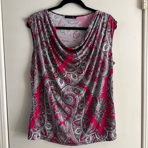 Jennie & Marlis womens drape neck sleeveless blouse paisley print.
